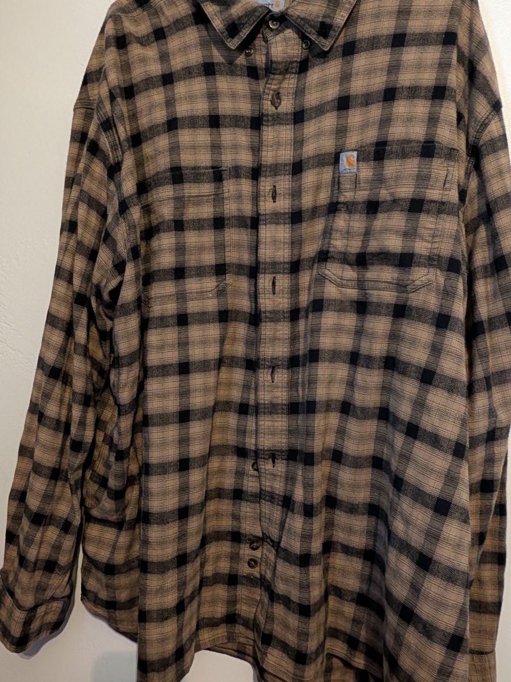 Carhartt Men’s Black and Tan Plaid Button-Down Shirt
